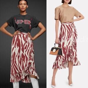 Anine Bing Midi Skirt Lucky Wrap Zebra Boho Minimalist Preppy Shabby Chic XS